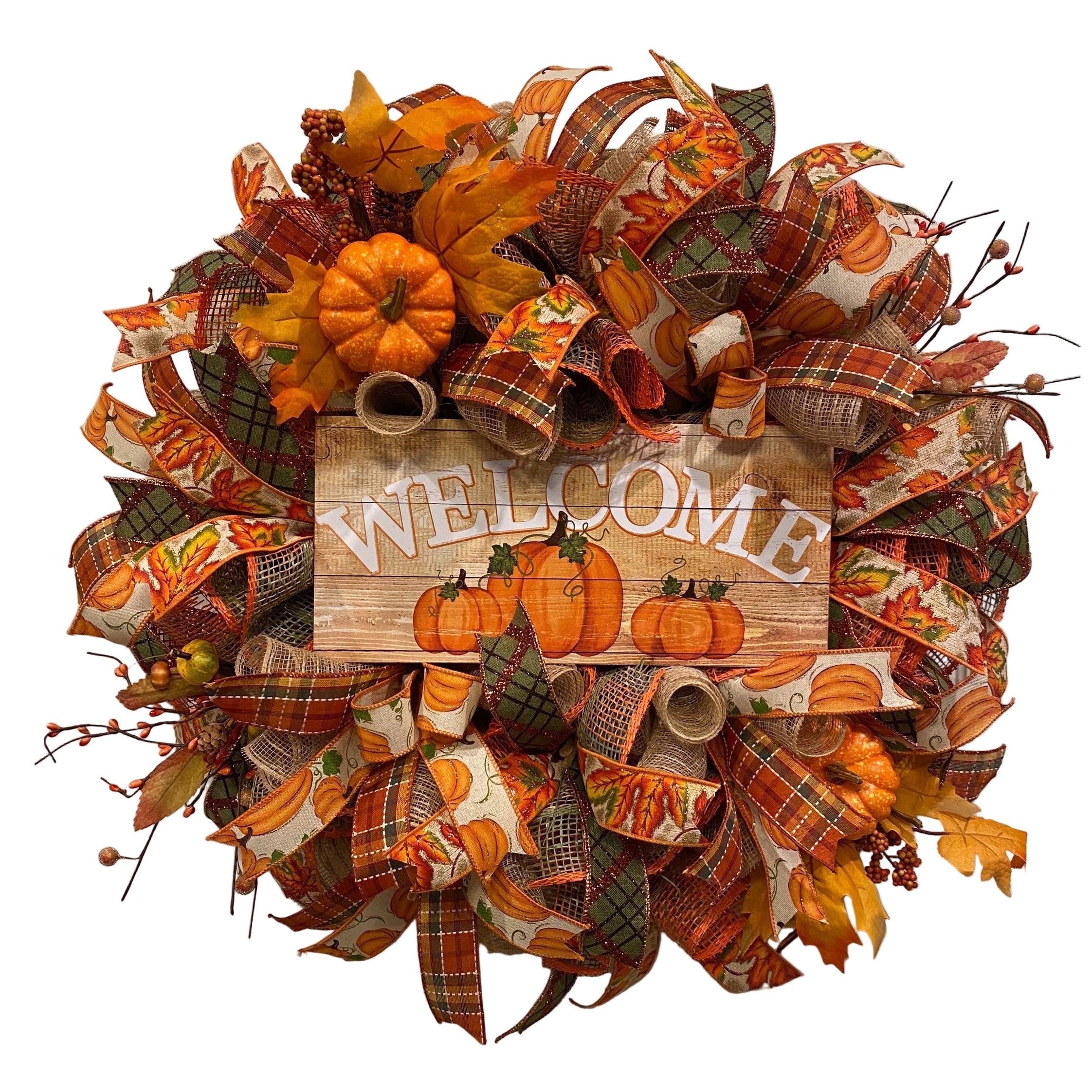 Couronne Automnale citrouille & feuillage