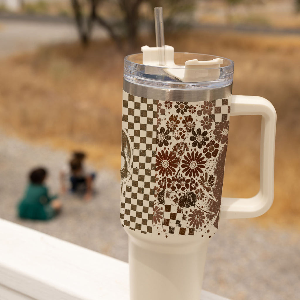 Mug Isotherme fantôme rétro & crâne floral - Edition Automne